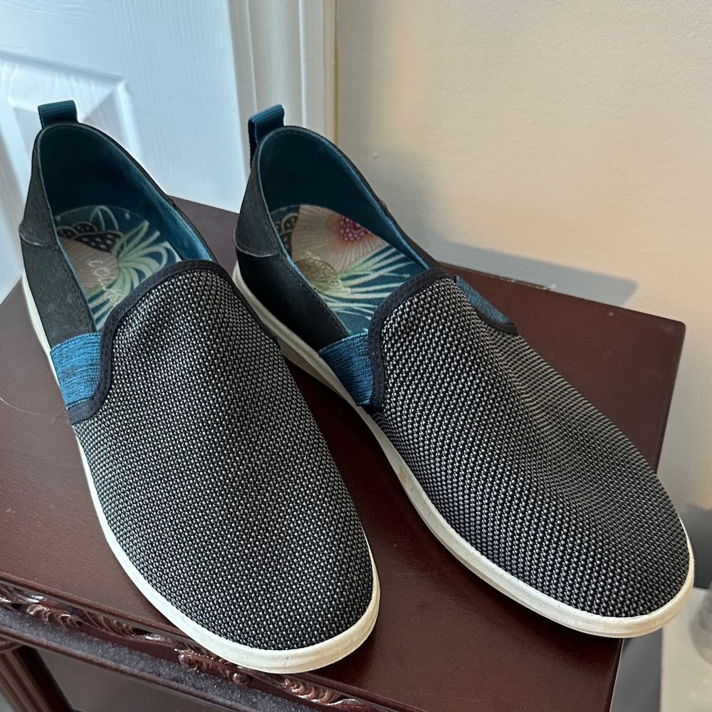 OluKai Black and Blue Slip-On Sneakers